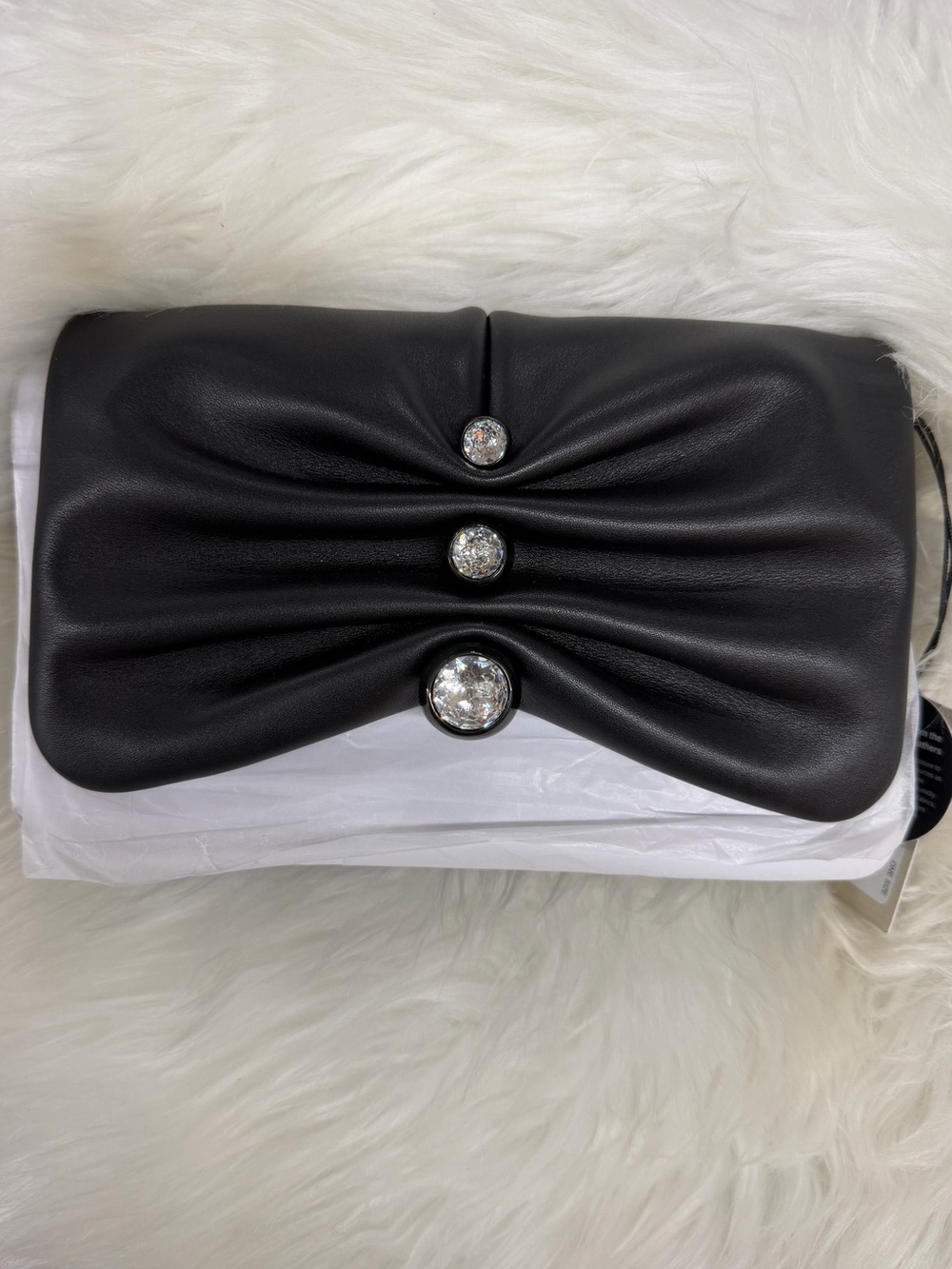 Alexis Bittar Black Crystal-Button Faux Leather Clutch